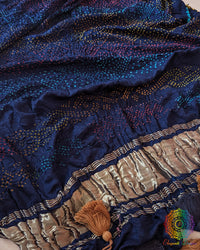 Close-up of Multicolor Bandhani on Deep Blue Gajji Silk Dupatta