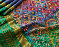 Close-up of Sindhur Lambani Handwork on Blue Green Kanjivaram Silk Saree