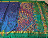 Green Woven Border Detail on Blue Green Kanjivaram Silk Saree