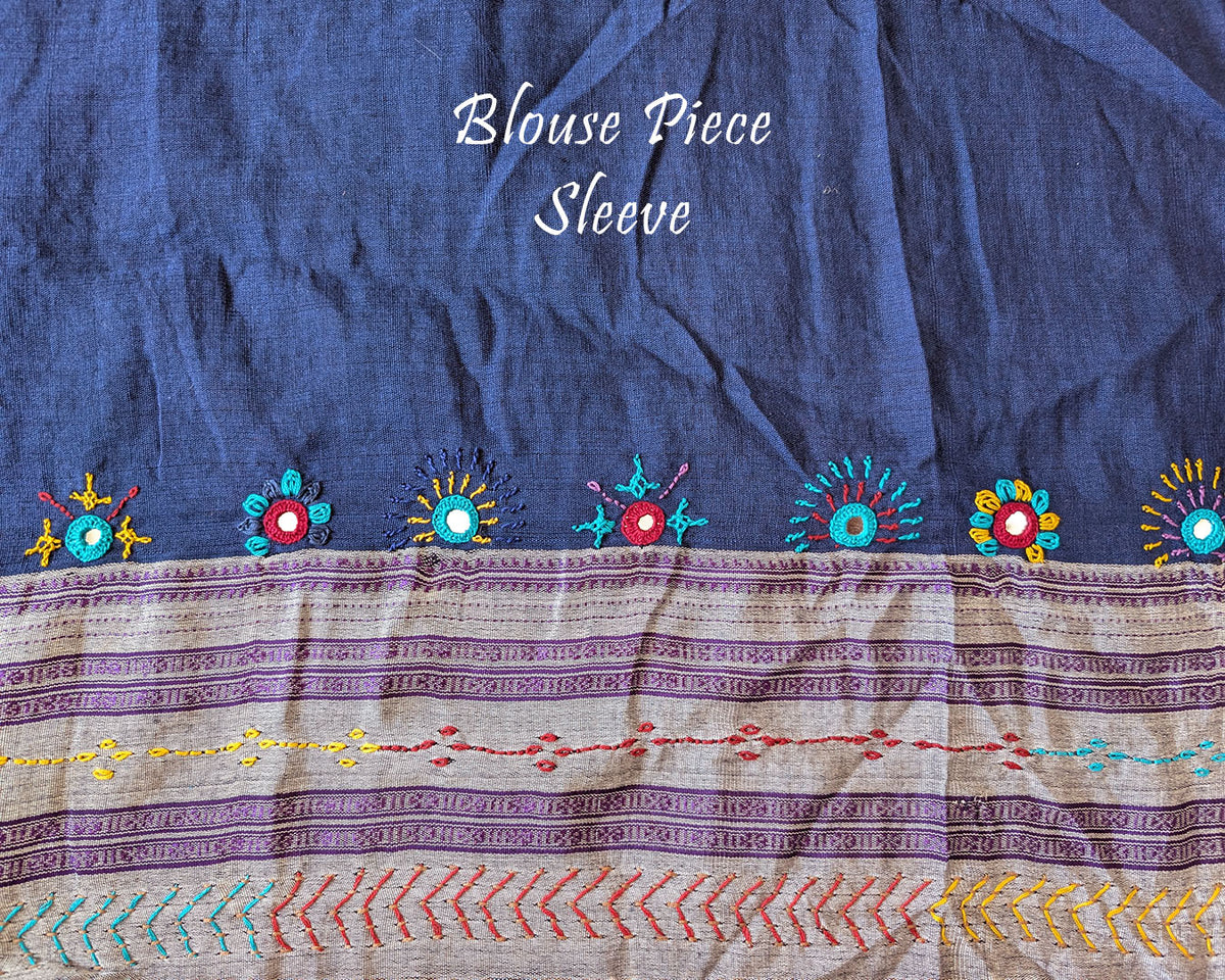 Matching blouse sleeve with handcrafted Lambani embroidery showcasing traditional artisan detailing