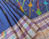Indigo Blue Ilkal cotton saree with Lambani hand embroidery