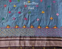Blue Ilkal cotton saree with Lambani handwork blouse back
