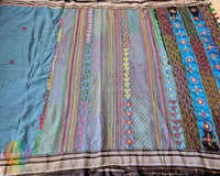 Blue Ilkal cotton saree with Lambani handwork full floor view