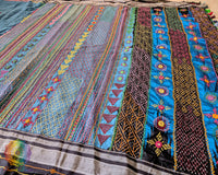 Blue Ilkal cotton saree with Lambani handwork fabric work view