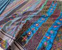 Blue Ilkal cotton saree with Lambani handwork palla floor view