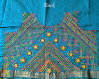 Blue Mangalgiri Cotton Lambani Embroidered Blouse Piece back work