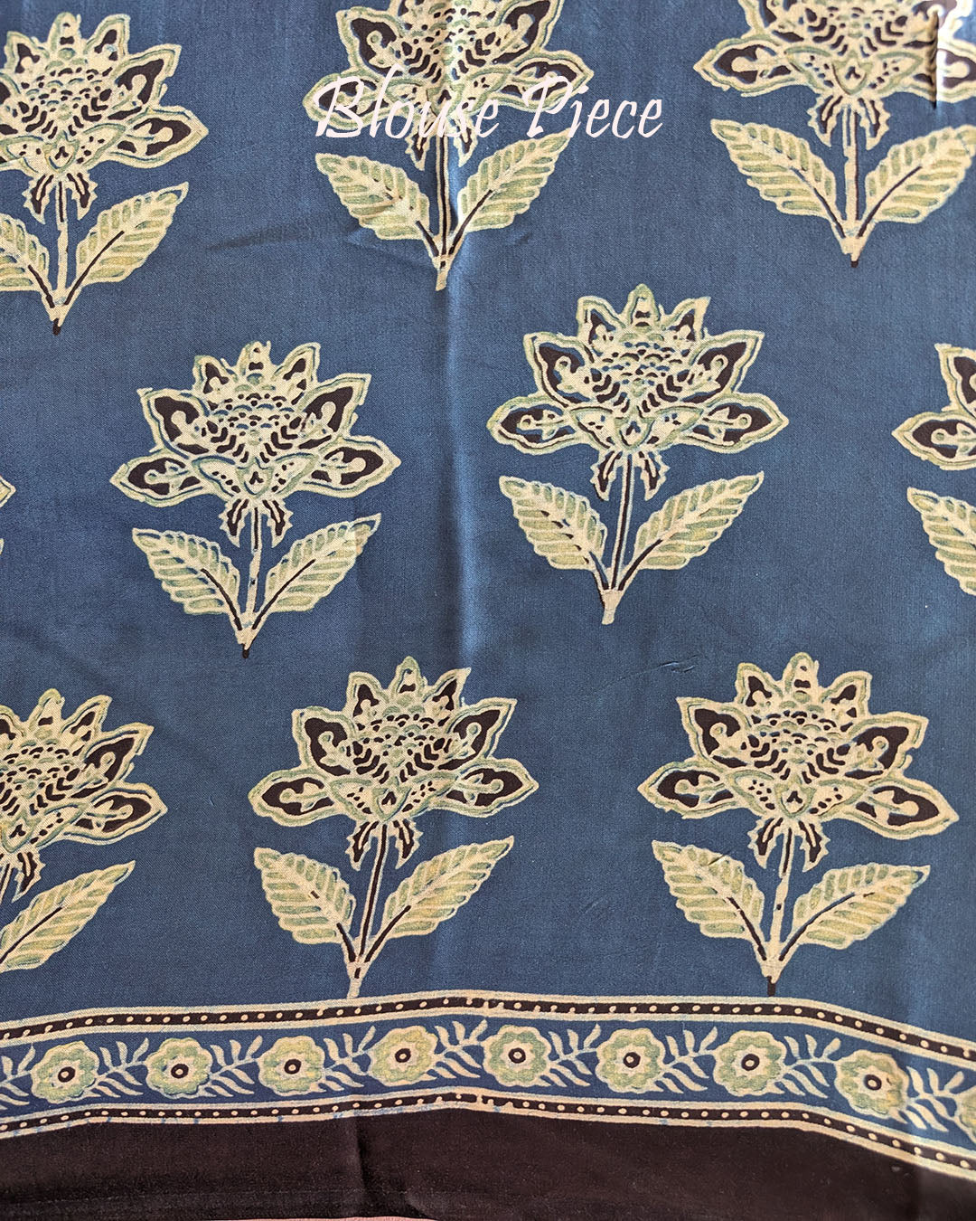Natural indigo modal silk Ajrakh saree blouse piece