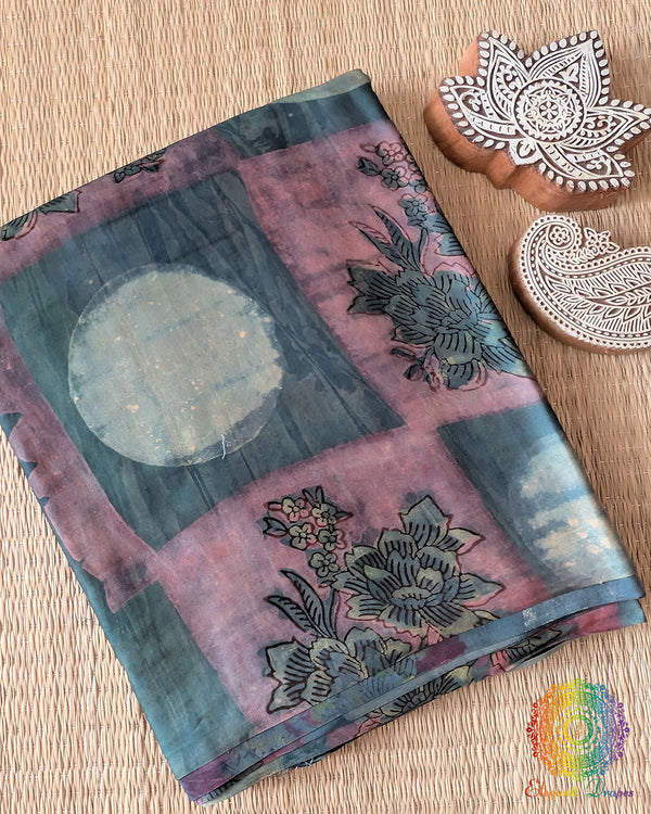 Blue Nashpal Pomegranate Modal Tussar Saree folded view