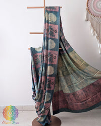 Open pallu view of Blue Nashpal Pomegranate Modal Tussar Saree