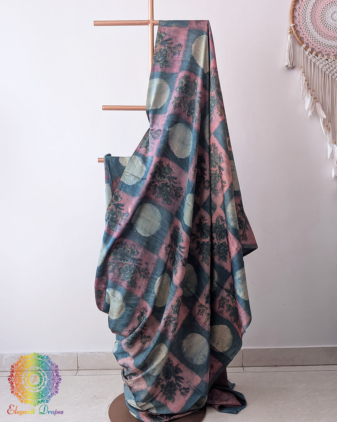 Blue Modal Tussar Saree draped with Pomegranate Nashpal dye