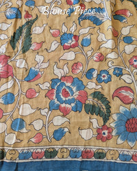 Matching blouse piece of the Blue Bandhani Kalamkari Muga Silk Saree with coordinated design and fabric detailing