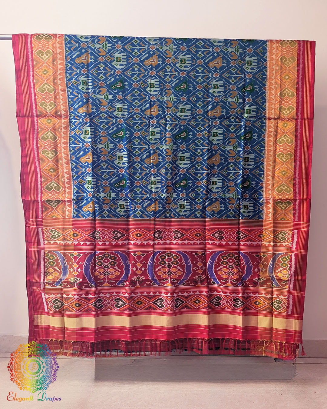 Blue handwoven rajkot patola silk saree showing full drape