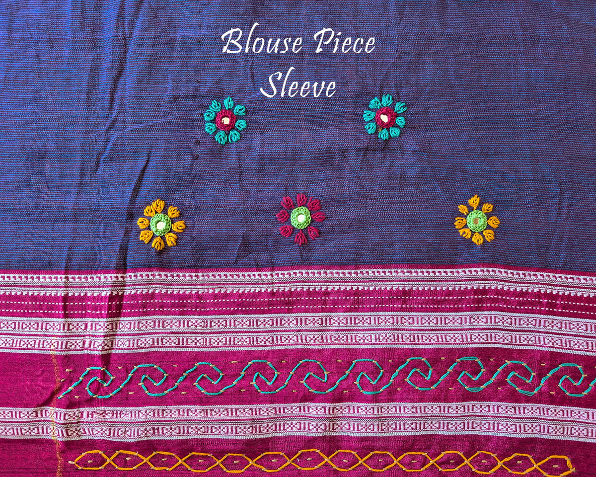 Matching blouse sleeve with handcrafted Lambani embroidery showcasing traditional artisan detailing