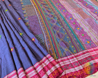 Blue Ilkal cotton saree highlighting traditional Lambani embroidery and handcrafted bootas