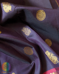 Close-up of Blue Purple Kanjivaram Silk Saree with scattered 2-Gram zari motifs