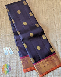 Blue Purple Pure Kanjivaram Silk Saree folded view with zari detailing