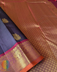 Close-up of traditional zari motifs on Blue Purple Kanjivaram Silk Saree