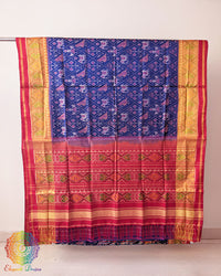 Royal blue pure mulberry silk Rajkot Patola saree open view