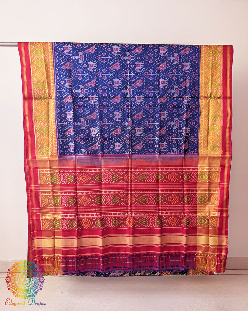 Royal blue pure mulberry silk Rajkot Patola saree open view