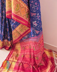 Royal blue pure mulberry silk Rajkot Patola saree palla