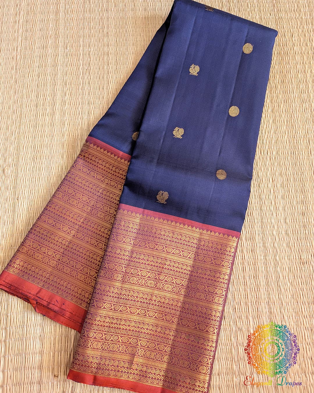 Blue rust pure Kanjivaram silk saree with 2 gram zari – Elegantt Drapes