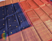 Blue rust wedding Kanjivaram silk saree folded view