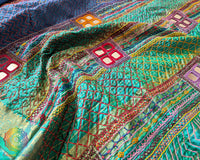 Close-up of Sindhur Lambani Handwork on Blue Kanjivaram Silk Saree