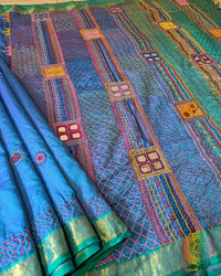 Blue Pure Kanjivaram Silk Saree with Sindhur Lambani Handwork