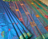 Sea Green Woven Border Detail on Blue Pure Kanjivaram Silk Saree