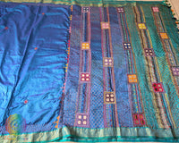 Detailed Lambani Hand Embroidery on Blue Pure Kanjivaram Silk Saree