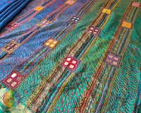Sea Green Pallu Detail of Blue Kanjivaram Silk Saree with Lambani Handwork