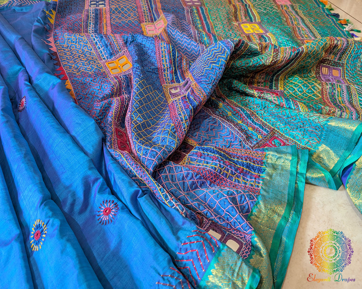 Pure Kanjivaram Silk Saree with Sindhur Lambani Handwork