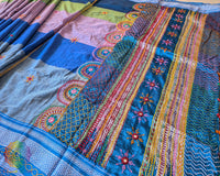 Steel blue Ilkal cotton saree showcasing approximately 1-meter heavy Lambani embroidered palla