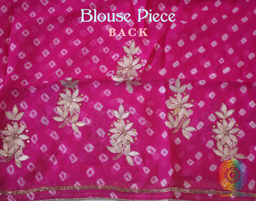 Blue Pure Crepe Rai Bandhej Gota Patti Handwork Saree