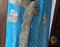 Sky Blue Pure Chinon Rai Bandhej Gota Patti Saree