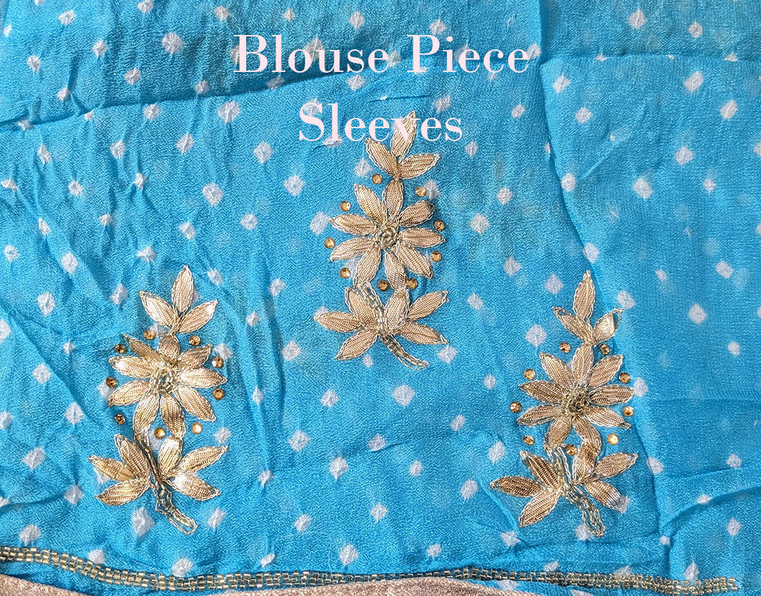 Sky Blue Pure Chinon Rai Bandhej Gota Patti Saree