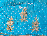 Sky Blue Pure Chinon Rai Bandhej Gota Patti Saree