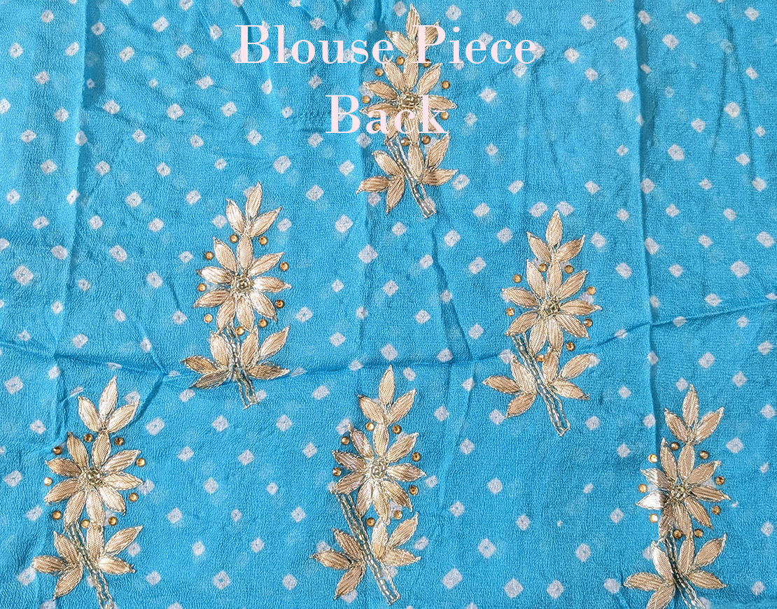 Sky Blue Pure Chinon Rai Bandhej Gota Patti Saree