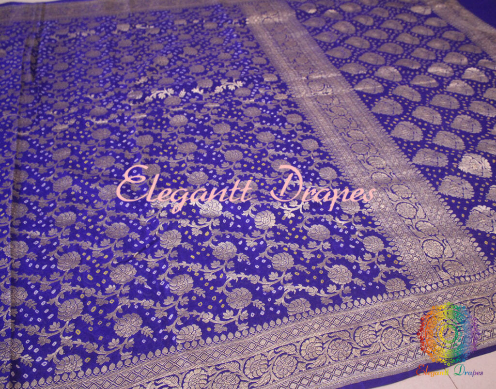 Royal Blue Pure Banarasi Handloom Georgette Bandhani Saree | Elegantt Drapes
