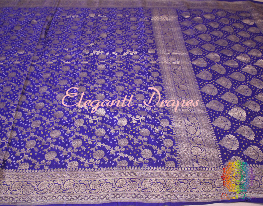 Royal Blue Pure Banarasi Handloom Georgette Bandhani Saree | Elegantt Drapes