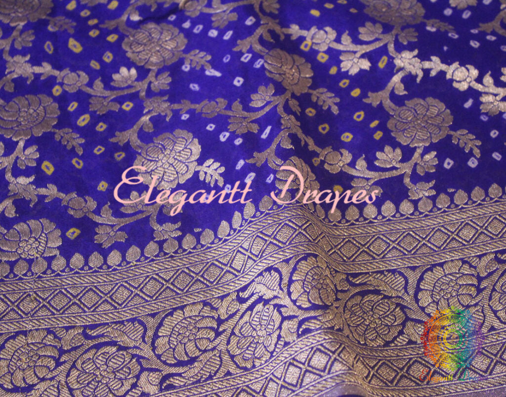 Royal Blue Pure Banarasi Handloom Georgette Bandhani Saree | Elegantt Drapes