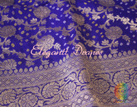 Royal Blue Pure Banarasi Handloom Georgette Bandhani Saree | Elegantt Drapes