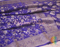 Royal Blue Pure Banarasi Handloom Georgette Bandhani Saree | Elegantt Drapes