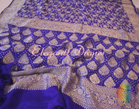 Royal Blue Pure Banarasi Handloom Georgette Bandhani Saree | Elegantt Drapes
