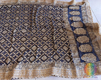 Blue Banarasi Georgette Bandhani Border Dupatta – Bandhani Saree Online India | Elegantt Drapes