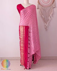 Blush Pink Pure Gajji Silk Bandhani Saree with Gharchola Pallu front drape