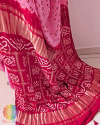 Full pallu view showcasing the traditional Gharchola pattern on the Blush Pink Pure Gajji Silk Saree