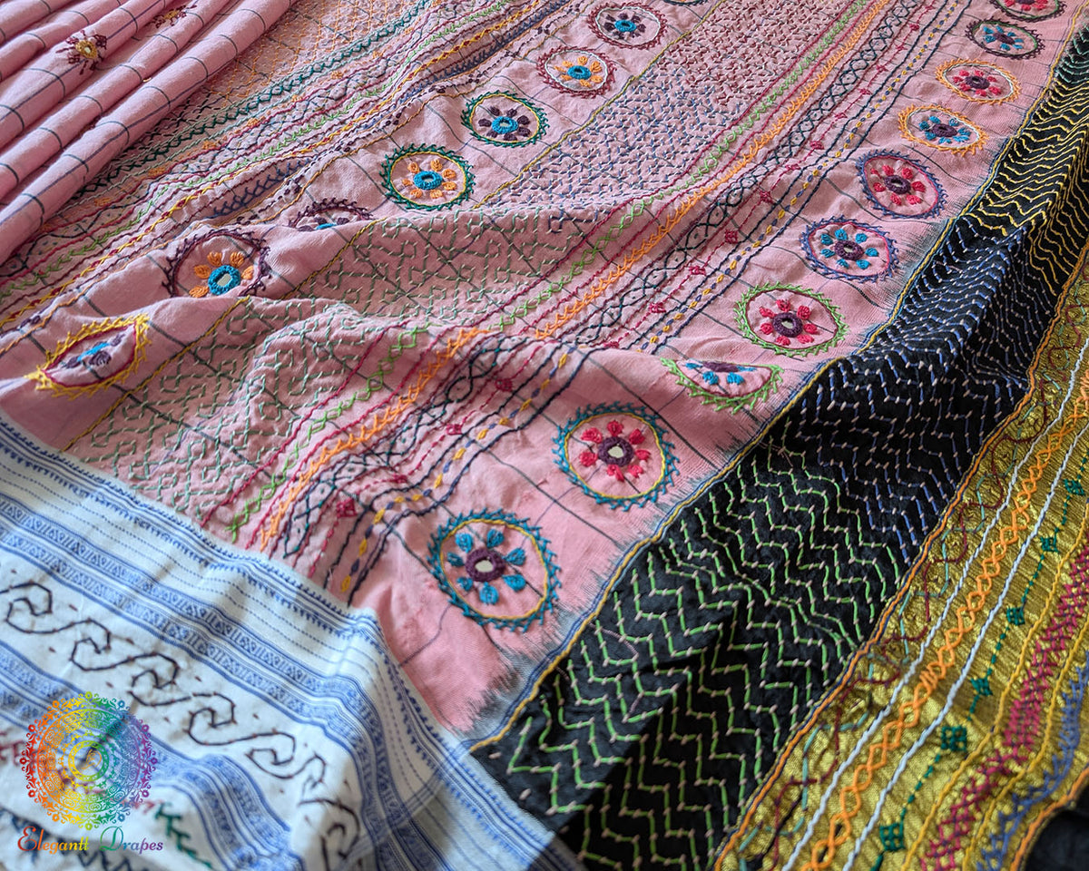 Detailed view of handcrafted Lambani hand embroidery showcasing traditional artisan craftsmanship