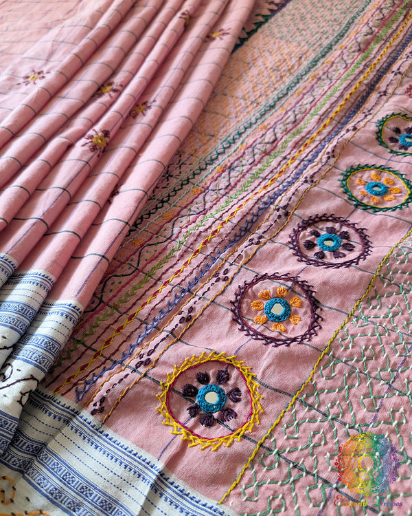 Close-up of the traditional Ilkal woven border with Lambani hand embroidery