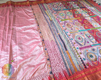 Blush pink Ilkal silk saree displaying traditional Lambani embroidered detailing